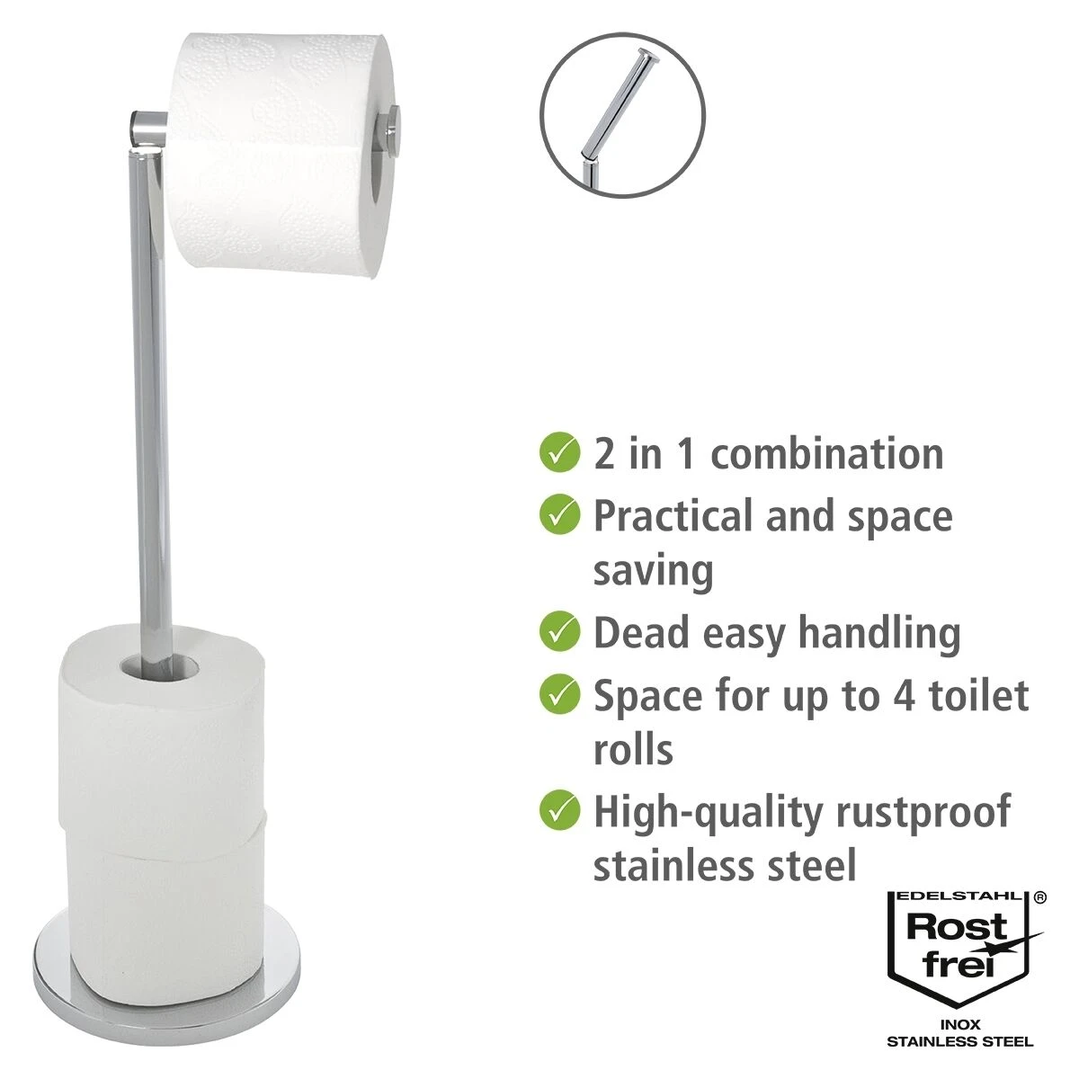 Wenko Staande Toiletrolhouder 2-in-1 RVS Glanzend 4 Wenko Staande Toiletrolhouder 2-in-1 RVS Glanzend - Afbeelding 2
