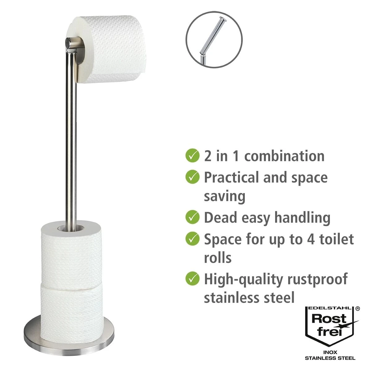 Wenko Staande Toiletrolhouder 2-in-1 RVS Mat 5 Wenko Staande Toiletrolhouder 2-in-1 RVS Mat - Afbeelding 3