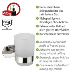 Wenko Orea Turbo-loc Tandenborstelbeker Uno RVS Glans -hotbath winkel 24281100 en 03