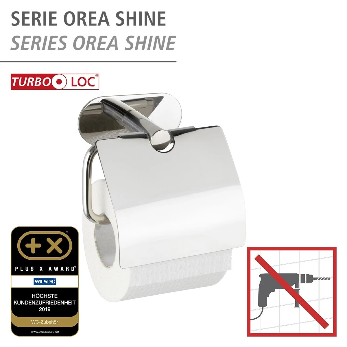 Wenko Orea Turbo-loc Toiletrolhouder Met Deksel RVS Glans 4 Wenko Orea Turbo-loc Toiletrolhouder Met Deksel RVS Glans - Afbeelding 2