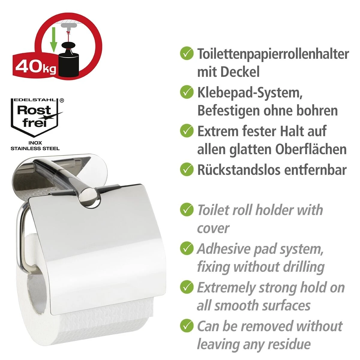 Wenko Orea Turbo-loc Toiletrolhouder Met Deksel RVS Glans 5 Wenko Orea Turbo-loc Toiletrolhouder Met Deksel RVS Glans - Afbeelding 3