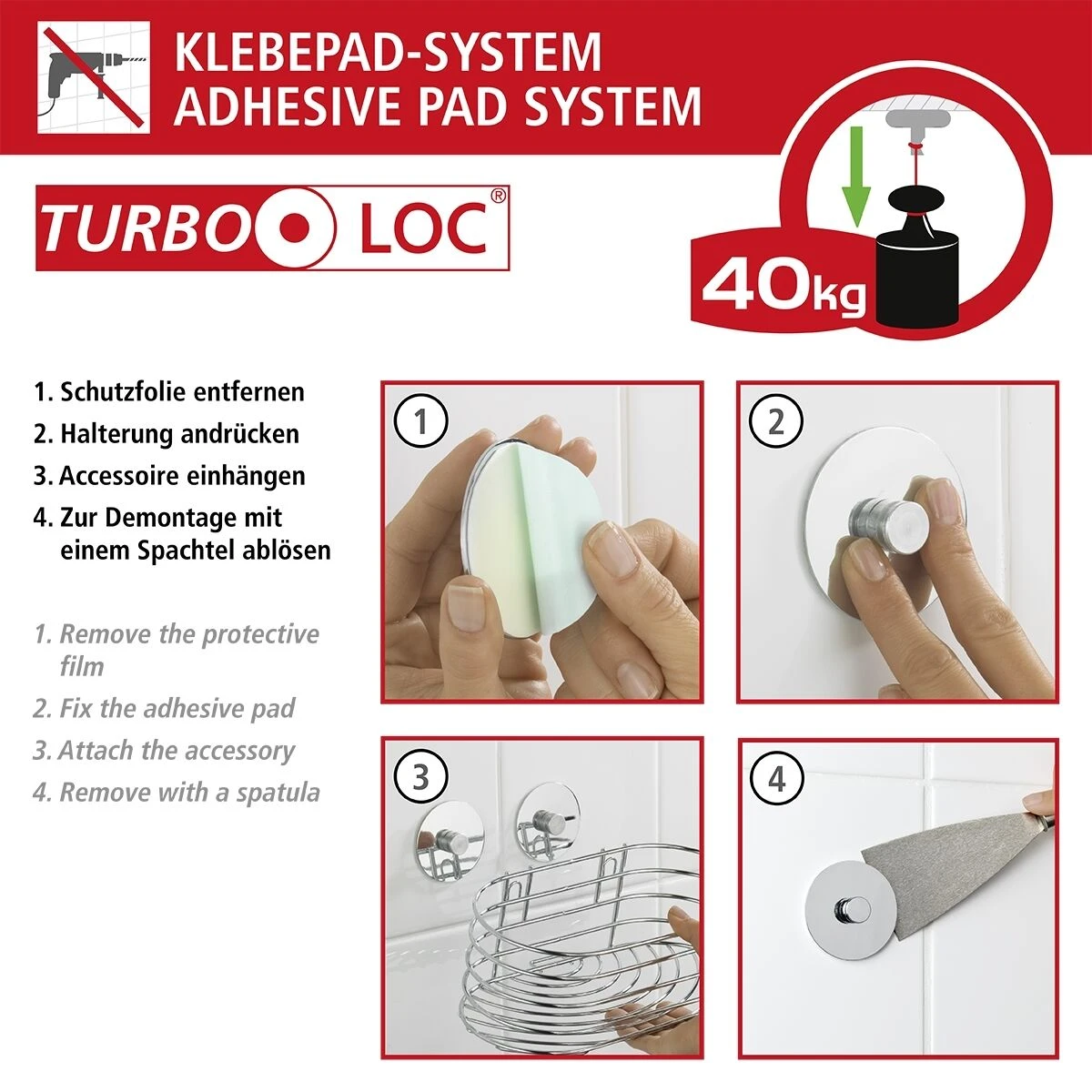 Wenko Orea Turbo-loc Toiletrolhouder Met Deksel RVS Glans 8 Wenko Orea Turbo-loc Toiletrolhouder Met Deksel RVS Glans - Afbeelding 6