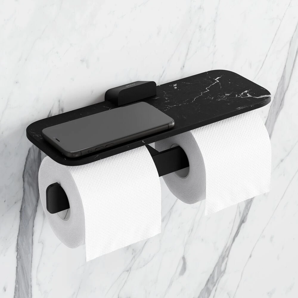 Geesa Shift Toiletrolhouder Dubbel Zwart Met Planchet Van Matzwarte Marmerlook 7 Geesa Shift Toiletrolhouder Dubbel Zwart Met Planchet Van Matzwarte Marmerlook - Afbeelding 5