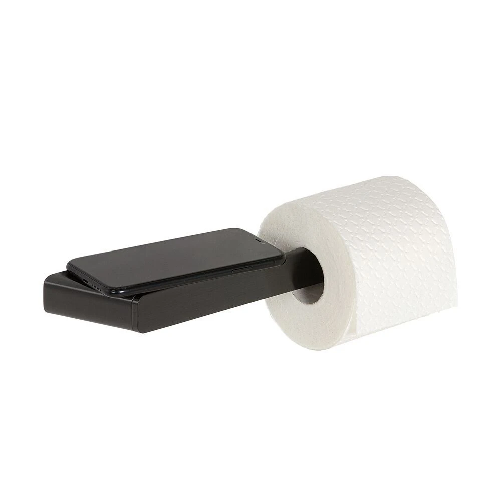 Geesa Shift Toiletrolhouder Zonder Klep Met Planchet Zwart Metaal Geborsteld 3 Geesa Shift Toiletrolhouder Zonder Klep Met Planchet Zwart Metaal Geborsteld