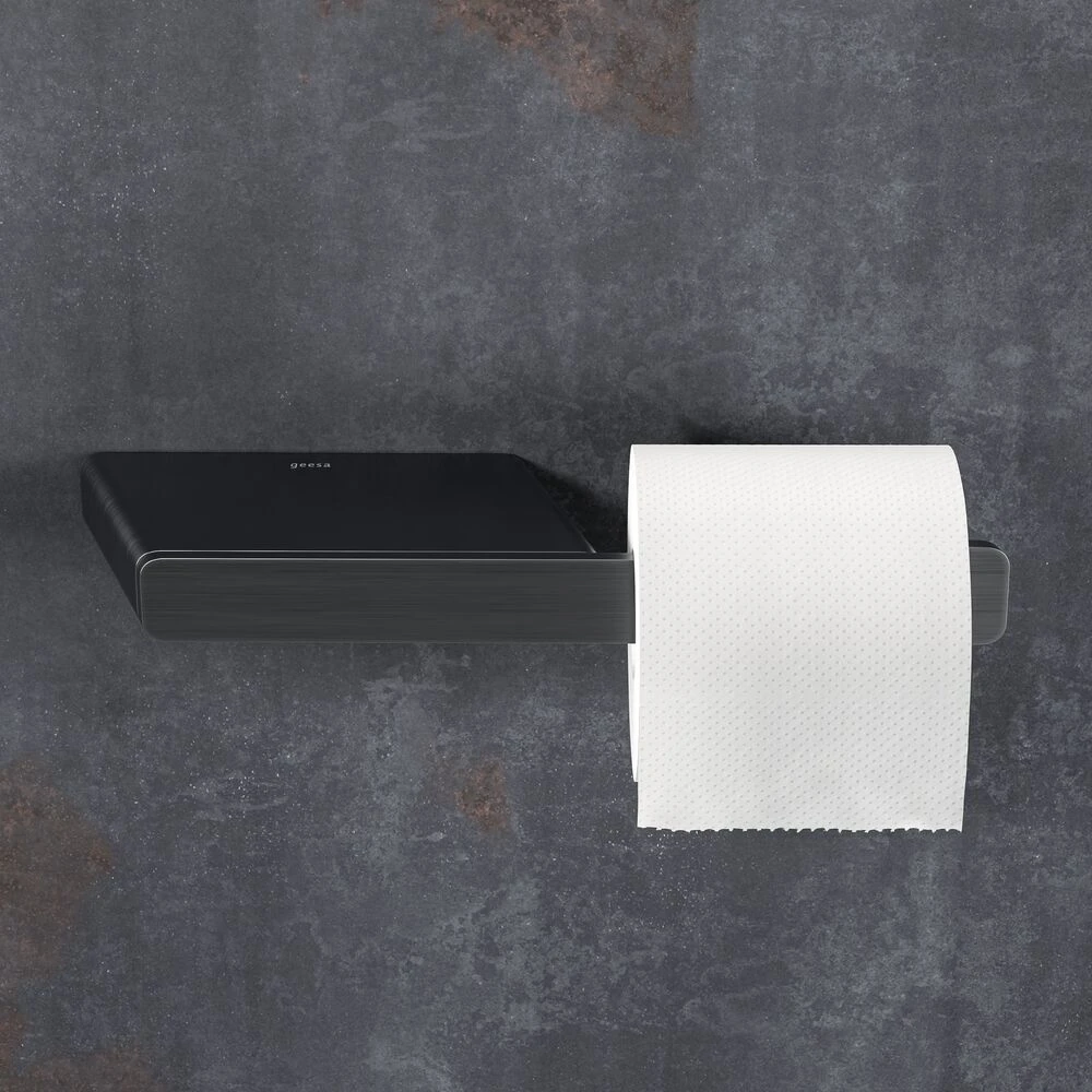 Geesa Shift Toiletrolhouder Zonder Klep Met Planchet Zwart Metaal Geborsteld 6 Geesa Shift Toiletrolhouder Zonder Klep Met Planchet Zwart Metaal Geborsteld - Afbeelding 4