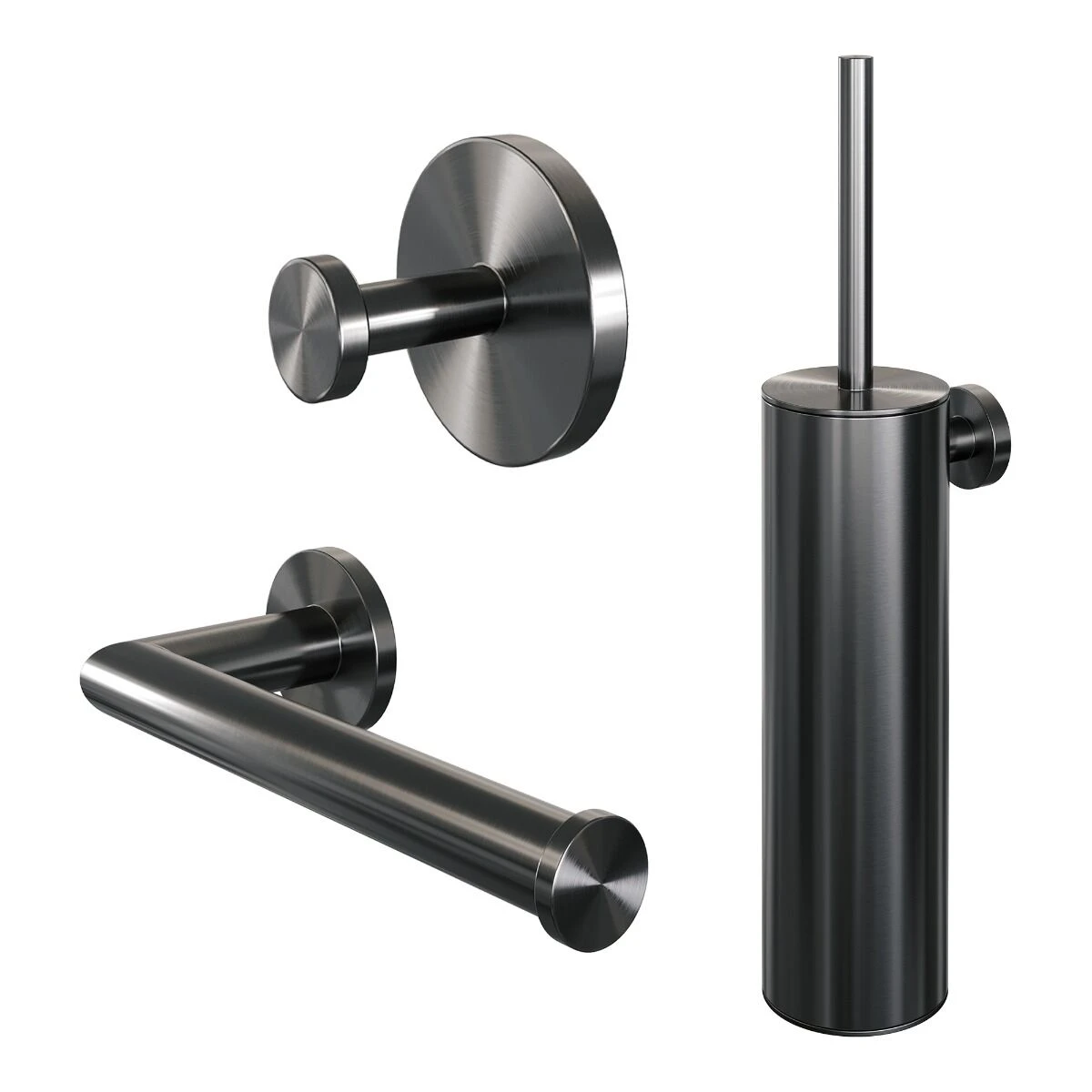 Brauer Gunmetal Edition Set Met Handdoekhaak, Toiletrolhouder En Toiletborstelset Gunmetal Geborsteld PVD 3 Brauer Gunmetal Edition Set Met Handdoekhaak, Toiletrolhouder En Toiletborstelset Gunmetal Geborsteld PVD