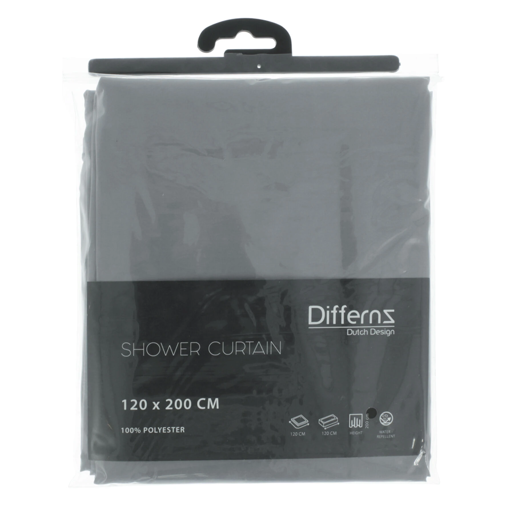 Differnz Color Douchegordijn Polyester 120x200cm Grijs 4 Differnz Color Douchegordijn Polyester 120x200cm Grijs - Afbeelding 2
