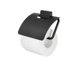 Geesa Topaz Toiletrolhouder Met Klep Zwart