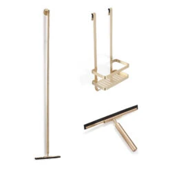 Saniclear Brass Douche Accessoiresset Met Wissers En Shampoohouder Geborsteld Messing - Mat Goud