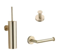 Saniclear Brass Geborsteld Messing / Goud Toilet Accessoire Set Incl Toiletborstel, Rolhouder En Haak