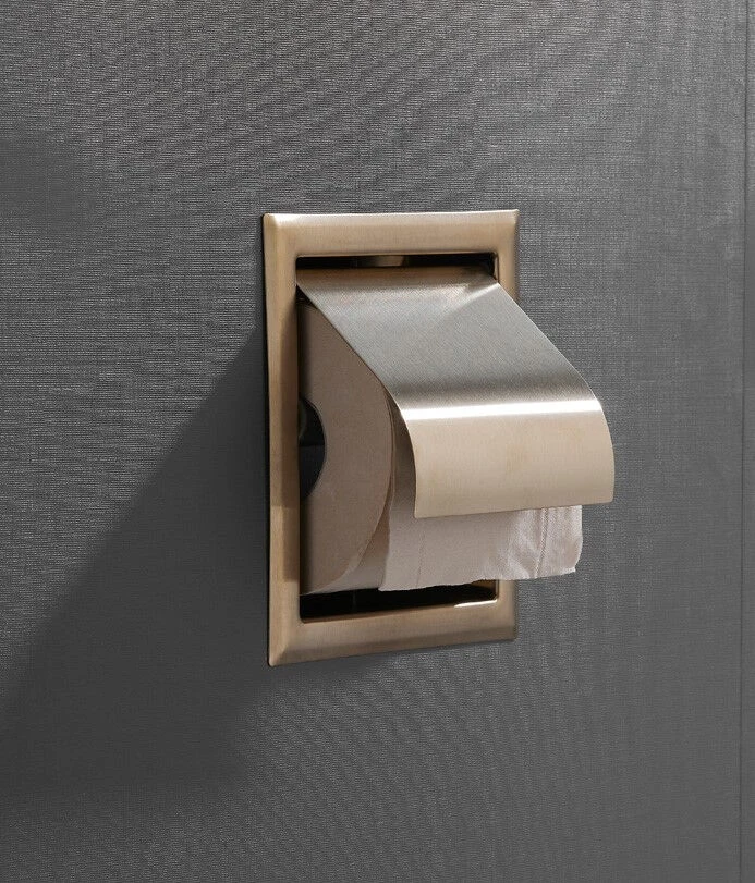 Saniclear Brass Inbouw Toiletrol Houder Met Klep Geborsteld Messing - Mat Goud 5 Saniclear Brass Inbouw Toiletrol Houder Met Klep Geborsteld Messing - Mat Goud - Afbeelding 3