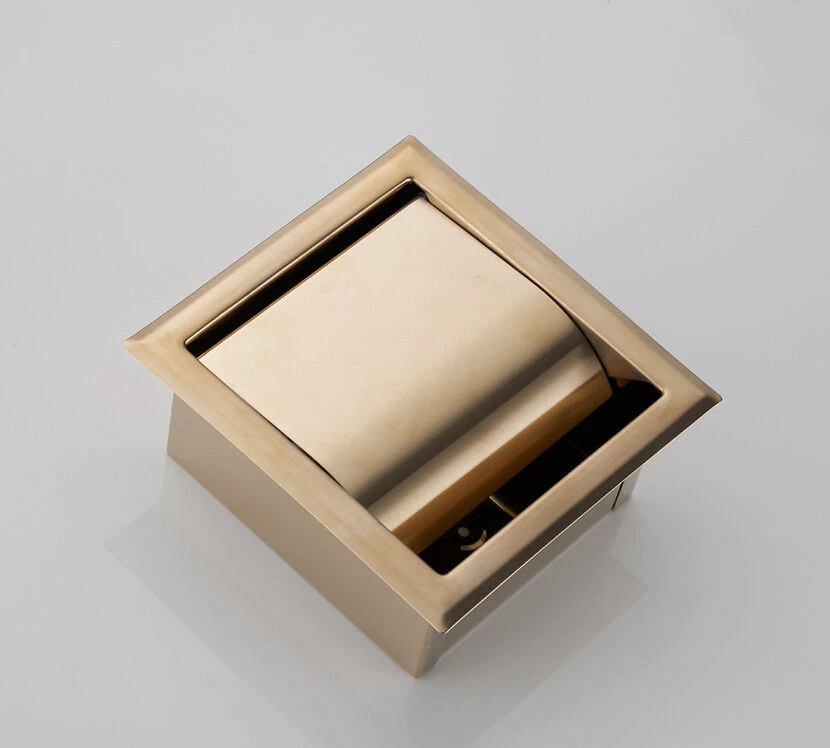 Saniclear Brass Inbouw Toiletrol Houder Met Klep Geborsteld Messing - Mat Goud 8 Saniclear Brass Inbouw Toiletrol Houder Met Klep Geborsteld Messing - Mat Goud - Afbeelding 6