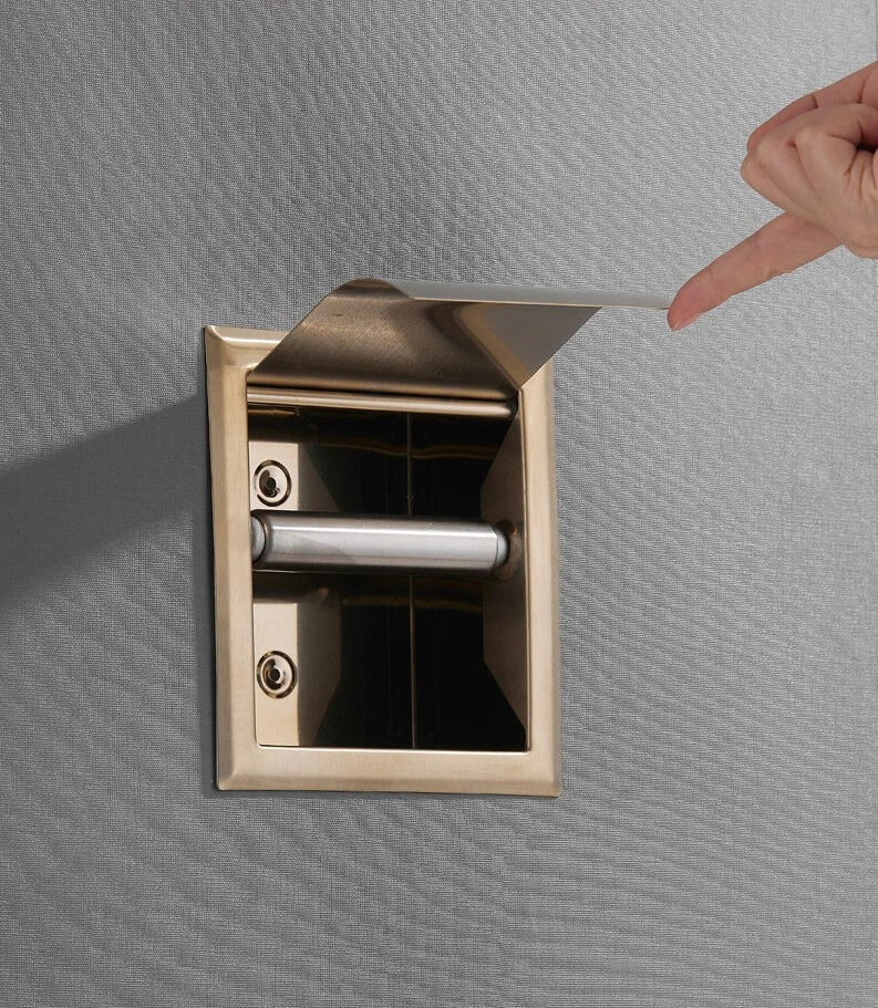 Saniclear Brass Inbouw Toiletrol Houder Met Klep Geborsteld Messing - Mat Goud 7 Saniclear Brass Inbouw Toiletrol Houder Met Klep Geborsteld Messing - Mat Goud - Afbeelding 5