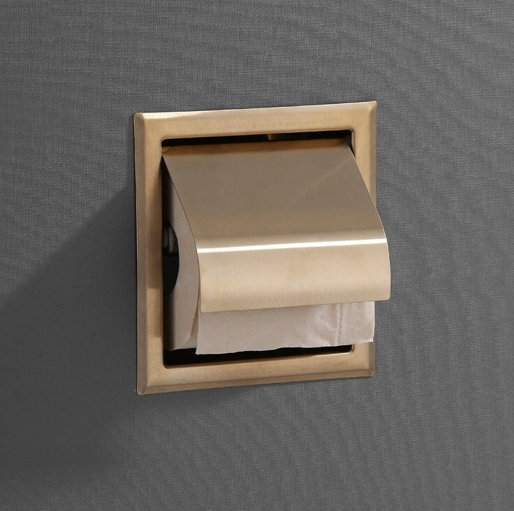 Saniclear Brass Inbouw Toiletrol Houder Met Klep Geborsteld Messing - Mat Goud 3 Saniclear Brass Inbouw Toiletrol Houder Met Klep Geborsteld Messing - Mat Goud