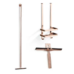 Saniclear Copper Douche Accessoiresset Met Wissers En Shampoohouder Geborsteld Koper
