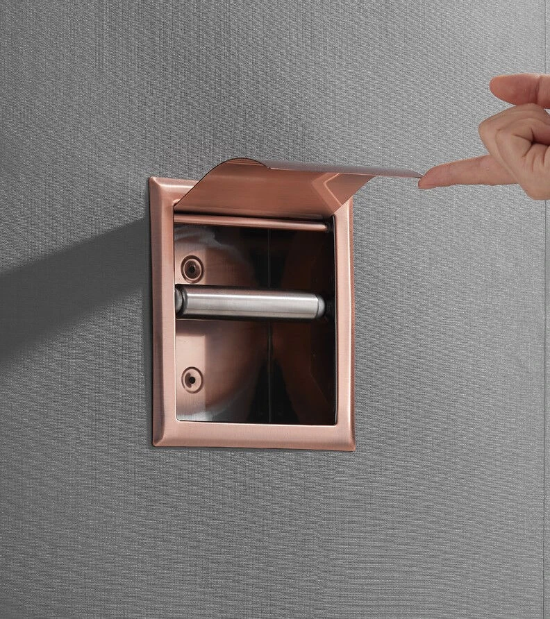 Saniclear Copper Inbouw Toiletrol Houder Met Klep Geborsteld Koper 7 Saniclear Copper Inbouw Toiletrol Houder Met Klep Geborsteld Koper - Afbeelding 5