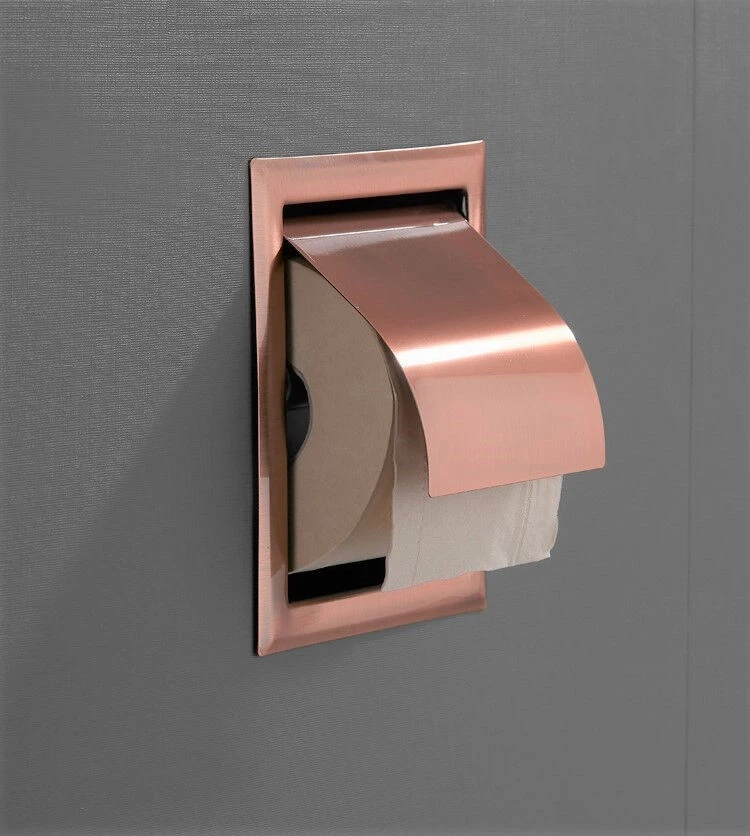 Saniclear Copper Inbouw Toiletrol Houder Met Klep Geborsteld Koper 4 Saniclear Copper Inbouw Toiletrol Houder Met Klep Geborsteld Koper - Afbeelding 2