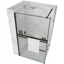 Sanigoods Obby Inkortbaar Handdoekrek / Planchet Voor Douchewand Mat Zwart 120cm -hotbath winkel sanigoods obby inkortbaar handdoekrek planchet voor douchewand mat zwart 120cm sk31735 2