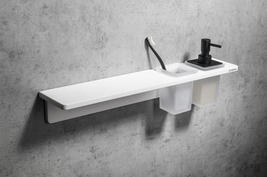 Sapho Abeline Rockstone Plank Met Glas En Zwarte Zeepdispenser 50cm Wit 3 Sapho Abeline Rockstone Plank Met Glas En Zwarte Zeepdispenser 50cm Wit