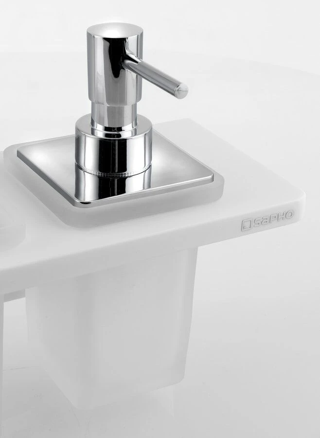 Sapho Abeline Rockstone Plank Met Glas En Chromen Zeepdispenser 80cm Wit 4 Sapho Abeline Rockstone Plank Met Glas En Chromen Zeepdispenser 80cm Wit - Afbeelding 2