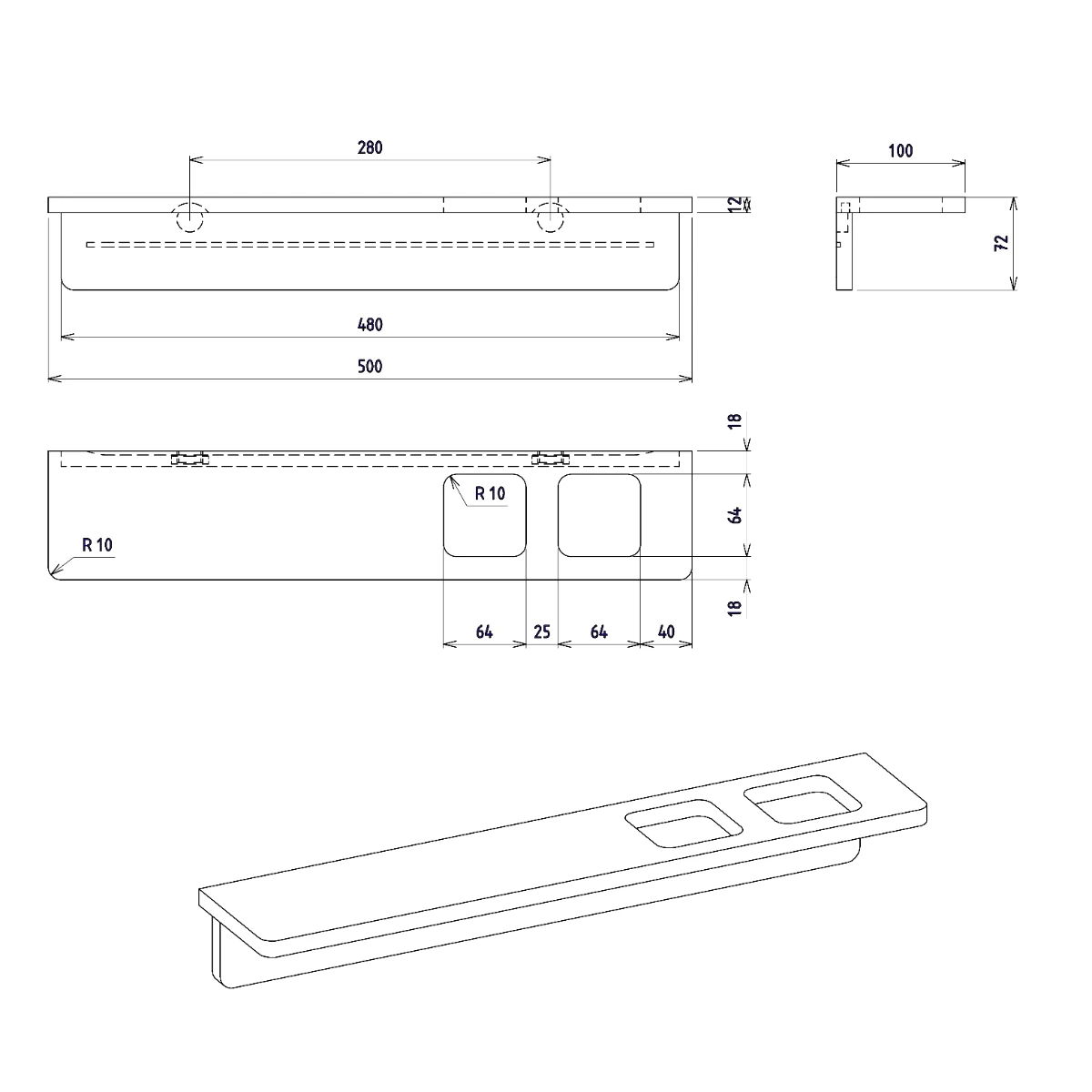 Sapho Abeline Rockstone Plank Met 2 Glazen 50cm Wit 4 Sapho Abeline Rockstone Plank Met 2 Glazen 50cm Wit - Afbeelding 2