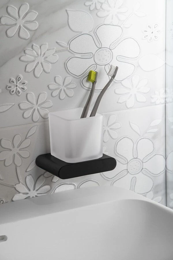 Sapho Flori Glashouder Mat Zwart 4 Sapho Flori Glashouder Mat Zwart - Afbeelding 2