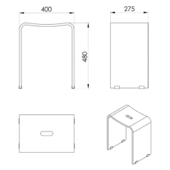 Sapho Trendy Badkruk 48x40cm Wit Mat -hotbath winkel sapho trendy badkruk 48x40cm wit mat sk80232 technische tekening