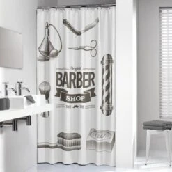 Sealskin Douchegordijn Barber 100% Polyester Zwart Print 180x200 Cm