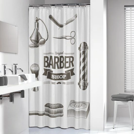 Sealskin Douchegordijn Barber 100% Polyester Zwart Print 180x200 Cm 3 Sealskin Douchegordijn Barber 100% Polyester Zwart Print 180x200 Cm