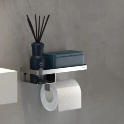 Tiger Caddy Toiletrolhouder Met Planchet RVS Geborsteld