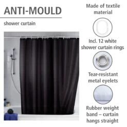 Wenko Anti-schimmel Douchegordijn 180x200cm Polyester Uni Zwart Inclusief Ringen -hotbath winkel wenko anti schimmel douchegordijn 180x200cm polyester uni zwart inclusief ringen sk48086 1