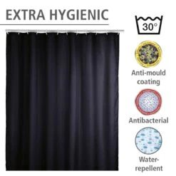 Wenko Anti-schimmel Douchegordijn 180x200cm Polyester Uni Zwart Inclusief Ringen -hotbath winkel wenko anti schimmel douchegordijn 180x200cm polyester uni zwart inclusief ringen sk48086 2