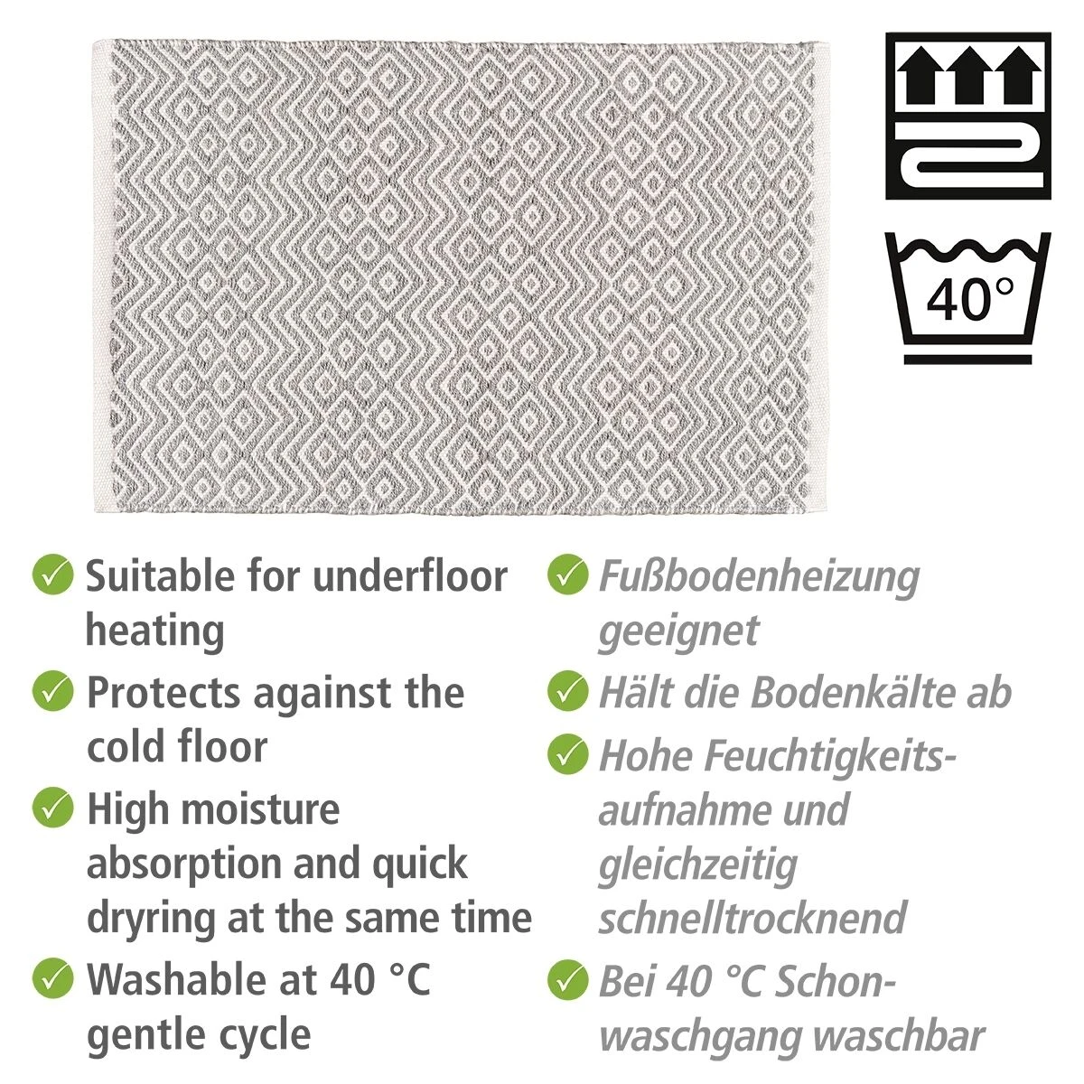 Wenko Badmat Abai 50x80cm Gerecycled PES Grijs Licht 10 Wenko Badmat Abai 50x80cm Gerecycled PES Grijs Licht - Afbeelding 8