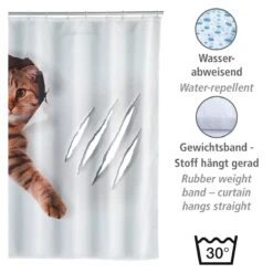Wenko Douchegordijn 180x200cm Cat Inclusief Ringen -hotbath winkel wenko douchegordijn 180x200cm cat inclusief ringen sk64306 3