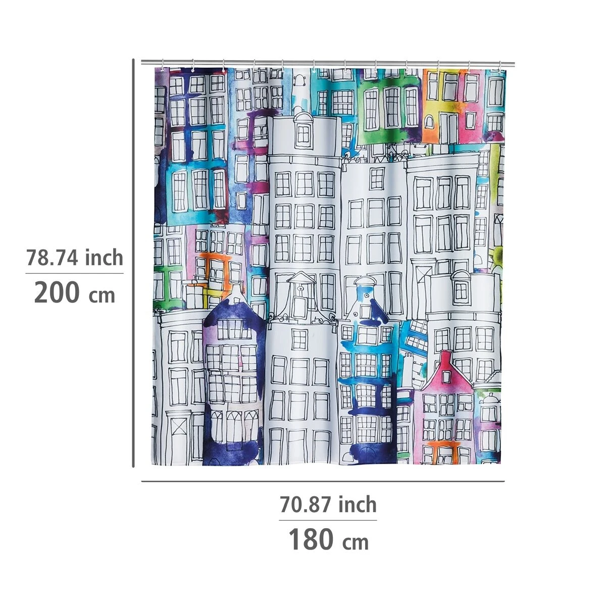 Wenko Douchegordijn 180x200cm Sunny City Inclusief Ringen 7 Wenko Douchegordijn 180x200cm Sunny City Inclusief Ringen - Afbeelding 5